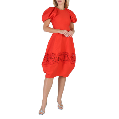 Stella McCartney Bright Red Broderie Anglaise Puff-Sleeve Dress Brand Size 36 (US Size 2) Stella McCartney Bright Red Broderie Anglaise Puff-Sleeve Dress Brand Size 36 (US Size 2)
