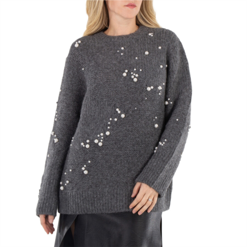 Stella McCartney Grey Pearl Embroidered Oversized Jumper Size X-Small Stella McCartney Grey Pearl Embroidered Oversized Jumper Size X-Small