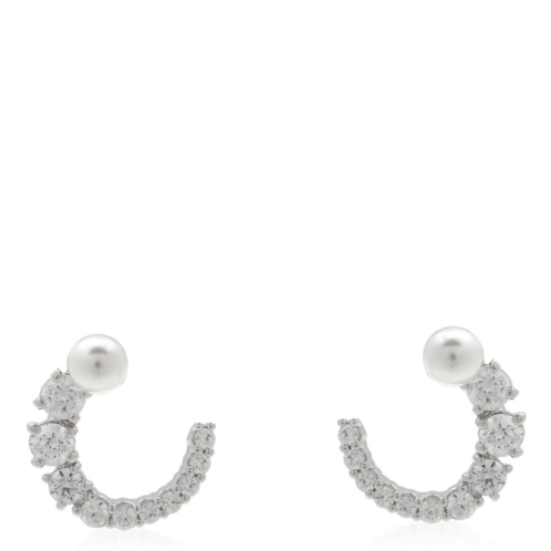 Swarovski Matrix Pierced Earrings Stud Circle Rhodium Shiny White Swarovski Matrix Pierced Earrings Stud Circle Rhodium Shiny White