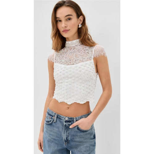 Alice olivia Pria Embellished Mock Neck Cropped Top Alice olivia Pria Embellished Mock Neck Cropped Top