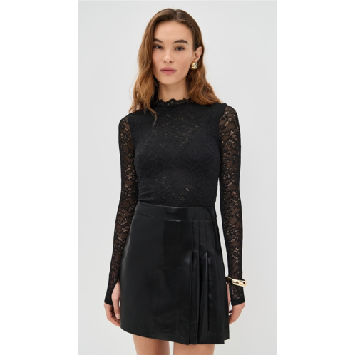 Alice olivia Chara Long Sleeve Lace Vegan Pleated Mini Dress Alice olivia Chara Long Sleeve Lace Vegan Pleated Mini Dress