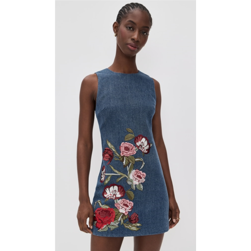Alice olivia Cade Embroidered Sleeveless Shift Denim Mini Dress Alice olivia Cade Embroidered Sleeveless Shift Denim Mini Dress