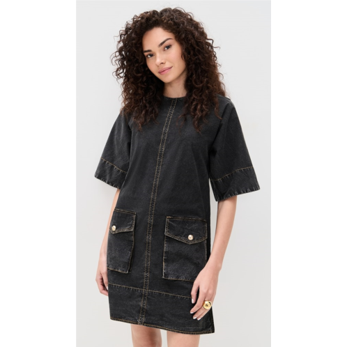 GANNI Washed Stretch Cotton Boxy Kimono Mini Dress GANNI Washed Stretch Cotton Boxy Kimono Mini Dress