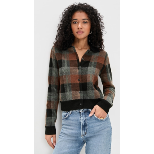 Vince Check Plaid Cashmere Polo Cardigan Vince Check Plaid Cashmere Polo Cardigan