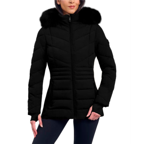 Michael Michael Kors womens black chevron faux fur hooded coat Michael Michael Kors womens black chevron faux fur hooded coat