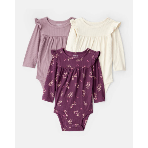 Baby Girl 3-Pack Long-Sleeve Multipack Bodysuits - White/Purple - Carters Baby Girl 3-Pack Long-Sleeve Multipack Bodysuits - White/Purple - Carters
