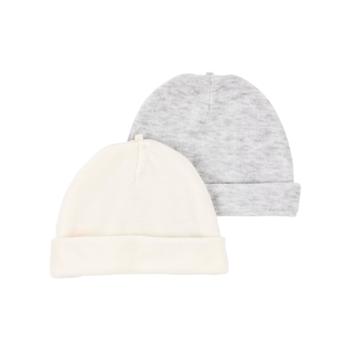Baby 2-Pack Caps - Grey/Ivory - Carters Baby 2-Pack Caps - Grey/Ivory - Carters