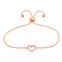 Elegant Confetti Womens Rose Gold Plated Pink CZ Simulated Diamond Adjustable Bolo Heart Pendant Bracelet