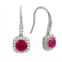 Elegant Confetti Womens 18K White Gold Plated Red CZ Simulated Cushion Diamond Halo Drop Earrings