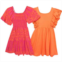 Btween Little Girls Eyelet Ruffle Dress and AOP Smocked Dress - 2-Pack, Short Sleeve
