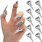 Hicarer 10 Pieces Finger Claws Cosplay Claws Rings Full Finger Set Retro Metal Nail Punk Rock Nail Finger Armor Gothic Talon Nail Fingertip Claw for Cosplay Nail Art Holiday Party (Silver)