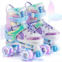 NEMONE Mermaid 4 Size Adjustable Light up Roller Skates for Girls, Purple Blue Skates for Toddlers, Beginner Kids Roller Skates Indoor Outdoor