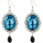 Gothic Black Cat Cameo Earrings Vintage Punk Crystal Glass Cat Silver Finish Frame Dangle Earring with Black Bead Goth Victorian Mystery Earrings Halloween Jewelry for Women