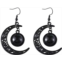 Gothic Moon Dangle Earring Vintage Crystal Glass Crescent Drop Earrings Punk Style Dark Victorian Earrings Mystery Vampire Jewelry Halloween Outfit Accessories for Women