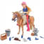 Sunny Days Entertainment Palomino Horse with Rider - Playset with 14 Realistic Grooming Accessories and Sounds Blonde Doll in Riding Outfit Horse Toys for Girls and Boys - Blue Rib