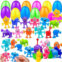 AMENON 24 Pack Easter Eggs with Animals Suction Cup Toys Easter Basket Stuffers Fidget Building Blocks Stress Release Gifts Window / Bath Toys Filled Surprise Egg Easter Party Favo