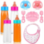 Estune 10 Pcs Baby Doll Feeding Set Include 4 Disappearing Milk and Juice Bottle with 2 Pacifier 1 Doll Bib 1 Plate 1 Fork and 1 Spoon Baby Doll Accessories Baby Doll Bottles Toy B