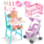 deAO Baby Doll Set Play Set Includes Miniature Crib,Mobile High Chair Stroller,12PCS Baby Doll Accessories,Great Pretend Play Gift for 3+ Years Old Kids Girls Boys L