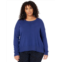 Elliott Lauren Cotton Cashmere Crew Neck Sweater with Front Seam Detail and Distressed Hem