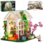 HOGOKIDS Flower House Building Set with LED Light - 1332 PCS Garden House Buiding Toy with Flowers Potted Plants Parrot Cat Animals Playset Greenhouse Model Xmas Gift for Adults Te