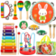 LOOIKOOS Toddler Musical Instruments Toys, Wooden Percussion Instruments Set for Kids Baby with Xylophone, Preschool Educational Musical Toys for Boys and Girls with Storage Bag(12
