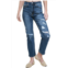 Umgee distressed high waist straight leg jean in medium wash