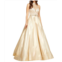 MAC DUGGAL beaded illusion halterneck ball gown in gold