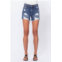 Sneak peek frayed hem distressed denim shorts in medium blue