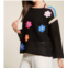 DAVI & DANI womens crochet flower patched sweater - plus in black