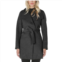 T Tahari Tahari womens wool wrap coat with tie belt deep charcoal belted jacket