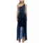 Taylor asymmetric one shoulder pleated organza gown in navy