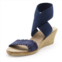 CHARLESTON SHOE CO. womens carolina linen wrap-up espadrille wedge in navy