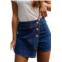 Little Daisy Closet asymmetric wrapped buttoned denim shorts in blue