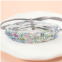 FASHNZFAB 12pcs - ribbon colorful rhinestone layered stretch bracelets - ab silver