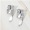 FASHNZFAB rectangle stone accented teardrop freshwater pearl link dangle evening earrings