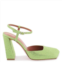 Amina Muaddi satin lime charlotte pumps with crystals