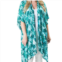 Top It Off kari printed lightweight kimono wrap shawl in blue green tropical palms trees
