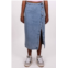 MABLE crossover waist denim midi skirt in light blue