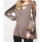PROMESA striped & leopard keyhole top in brown