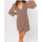 LE LIS retro revival wrap dress in cream/brown