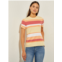 Misook short sleeve intarsia striped soft knit top