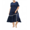 Joh rowan pointe knit dress with pleating - plus size in navy
