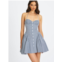 Miss Circle women melody navy blue railroad stripe halter drop waist mini dress