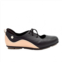 Chelsea Jones womens vibe slip-on flat shoes in black & rosegold leather