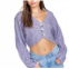 LE LIS cotton dusk cropped cardigan in purple