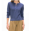 White Warren fine cotton blend ribbed henley sweater in vintage indigo
