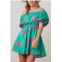 FANTASTIC FAWN poplin mini dress in green/pink cheetah