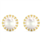 Pompeii3 6mm pearl & diamond halo studs womens 14k gold earrings lab grown