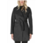 ELIE TAHARI wool wrap coat with tie belt in deep charcoal