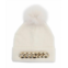 Mitchie chain embellished knit hat with fox fur pom - htra20 in ivory
